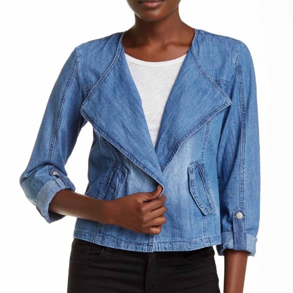 ❤️ Host Pick ❤️ rolled sleeve open denim jacket